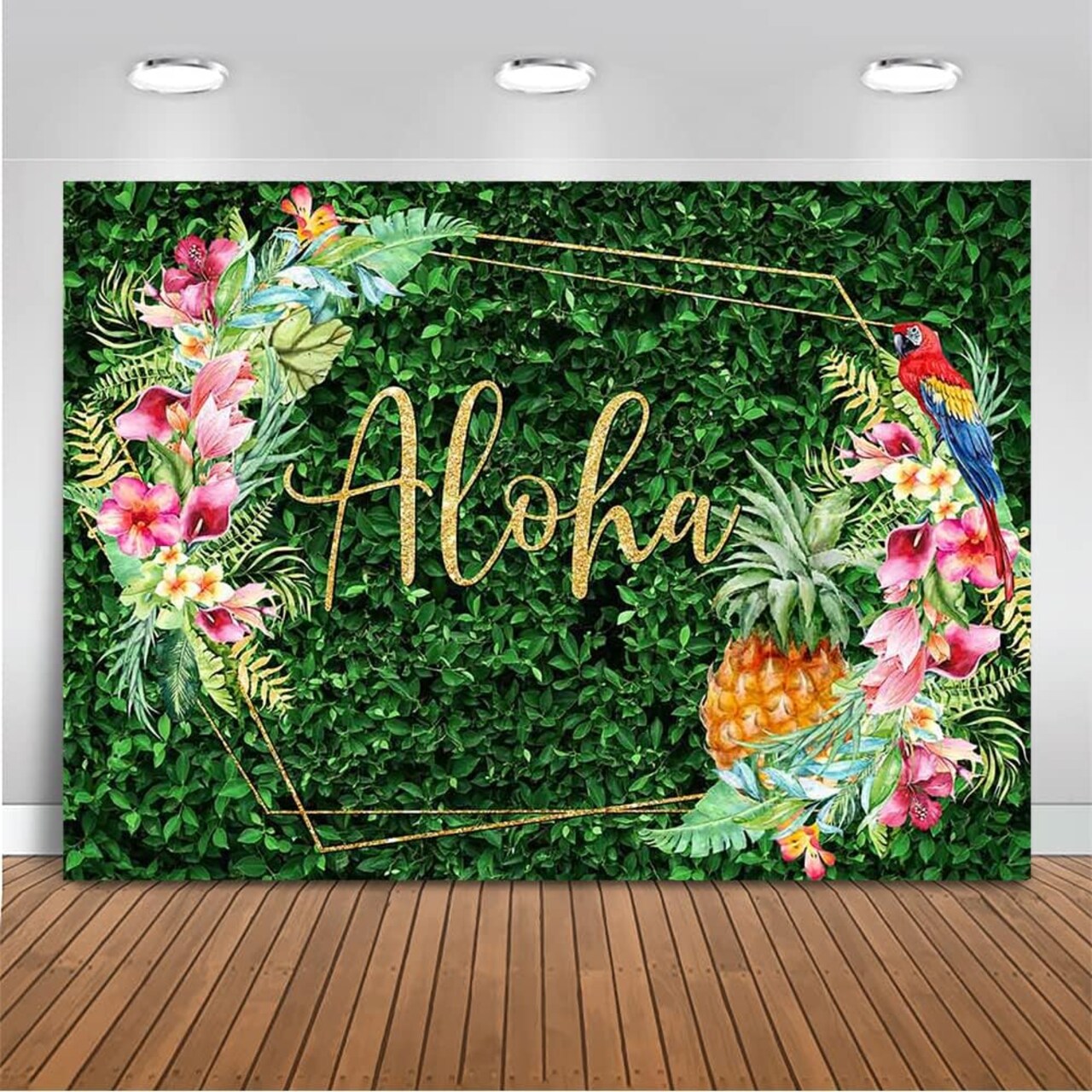 Aloha Backdrop Tropical Party Decoration Summer Hawaiian Pineapple Green Leaves Background for Photography Photo Booth Banner (7x5ft (82x60 inch))
